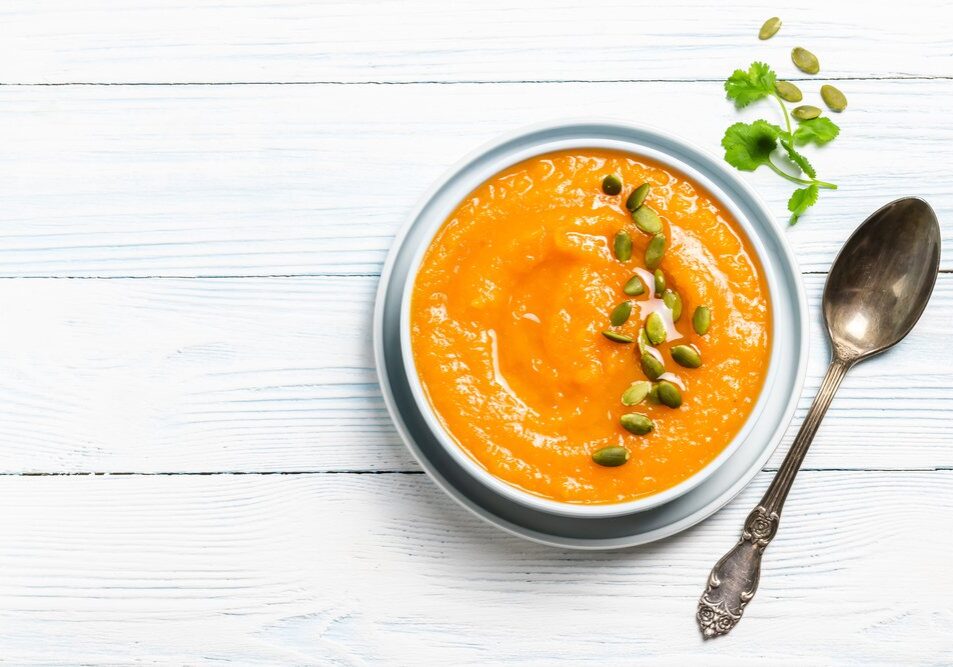 Coconut,Curry,Pumpkin,Soup,In,A,Bowl.,Top,View,,Flat